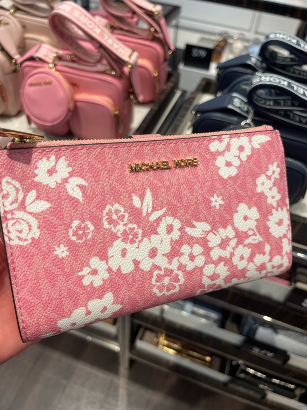 Michael Kors Pink Signature Logo Large Double Zipper Wallet